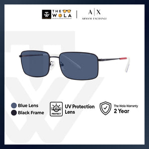 Armani Exchange Men's Rectangle Frame Black Metal Sunglasses - AX2044S