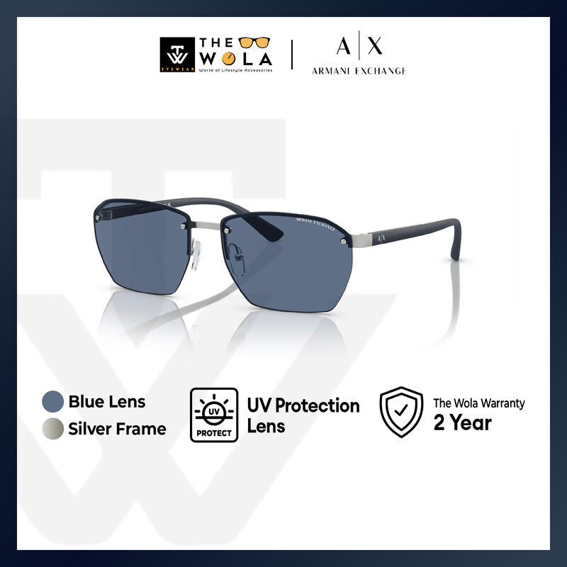 Armani Exchange Men's Rectangle Frame Silver Metal Sunglasses - AX2048S