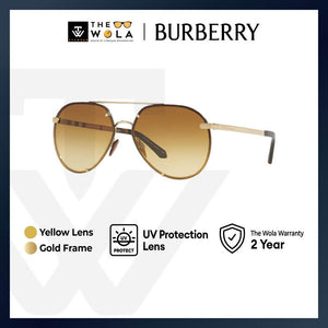 Burberry Women's Pilot Frame Gold Metal Sunglasses - BE3099