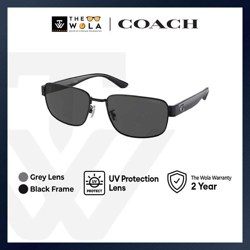 Coach Men's Rectangle Frame Black Metal Sunglasses - HC7149
