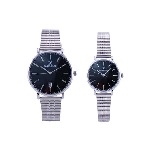 Daniel Klein Pair Couple's Analog DK.1.13577-3 Watch with Silver Mesh Strap | Watch For Men and Women