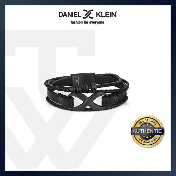 Daniel Klein Infinity Men's Bracelet DKJ.5.2005-2 Black Multi Layer Leather Men Bangle