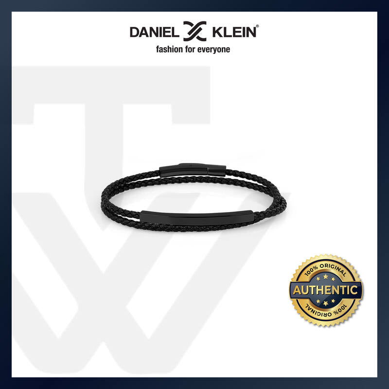 Daniel Klein Men's Bracelet DKJ.6.3026-2 Black Cowhide Slim Braided Multi Layer Leather Men Bangle