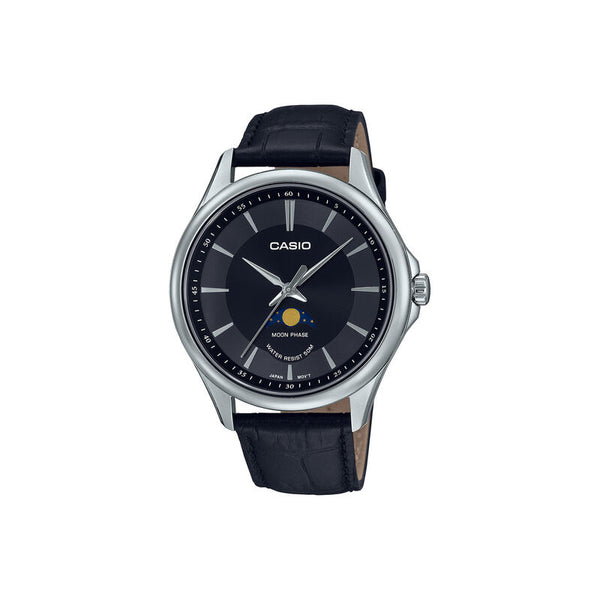 Casio Moon Phase Men's Analog Watch MTP-M100L-1AVDF Black Genuine Leather Strap