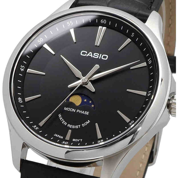 Casio Moon Phase Men's Analog Watch MTP-M100L-1AVDF Black Genuine Leather Strap