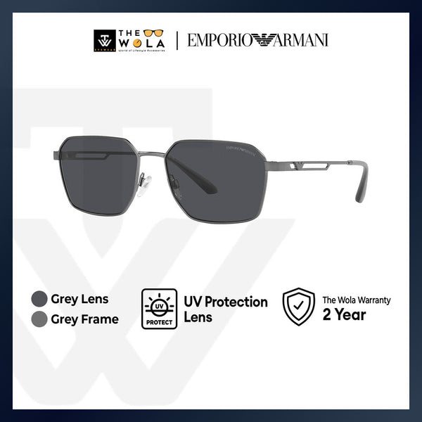 Emporio Armani Men's Rectangle Frame Gunmetal Metal Sunglasses - EA2140