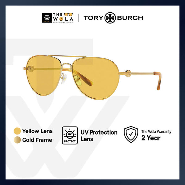Tory Burch Women's Pilot Frame Gold Metal Sunglasses - TY6083