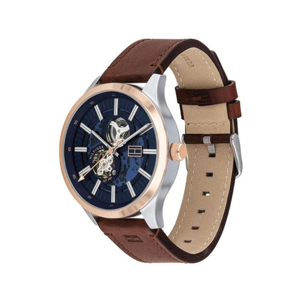 Tommy Hilfiger Spencer Men's 1791642 Automatic Skeleton Brown Leather Strap Watch