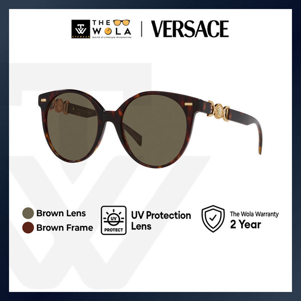 Versace Women's Round Frame Brown Acetate Sunglasses - VE4442