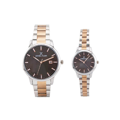 Daniel Klein Pair Couple's Analog DK.1.13576-4 Watch with Silver Stainless Steel Strap | Watch For Men and Women