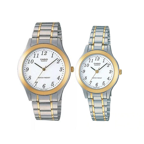 Casio Couple Watch for Men and Women MTP/LTP-1128G-7B Silver Stainless Steel Band Analog Watch
