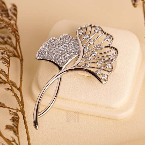 MILLENNE Made For The Night Flower Cubic Zirconia Silver Brooch with 925 Sterling Silver