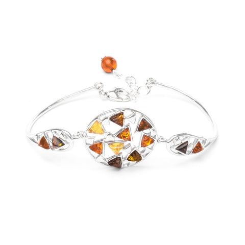 MILLENNE Multifaceted Baltic Amber Mulitple Studded Circular Silver Bracelet with 925 Sterling Silver
