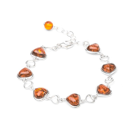 MILLENNE Multifaceted Baltic Amber Heart Silver Bracelet with 925 Sterling Silver