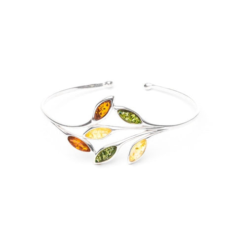 MILLENNE Multifaceted Baltic Amber Branching Leaves Silver Adjustable Bracelet with 925 Sterling Silver