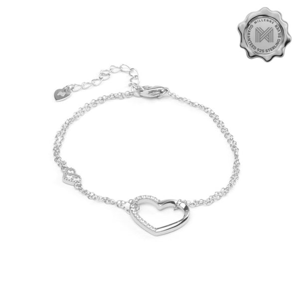 MILLENNE Millennia 2000 Embellished Heart Cubic Zirconia Rhodium Bracelet with 925 Sterling Silver