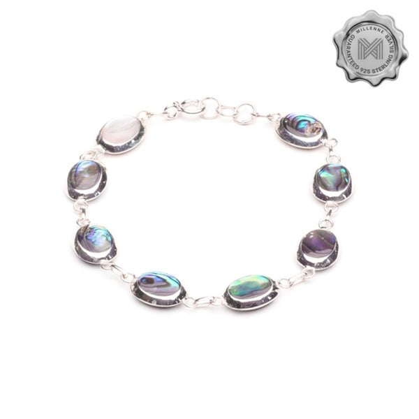 MILLENNE Multifaceted Abalone Shell Silver Charm Bracelet with 925 Sterling Silver