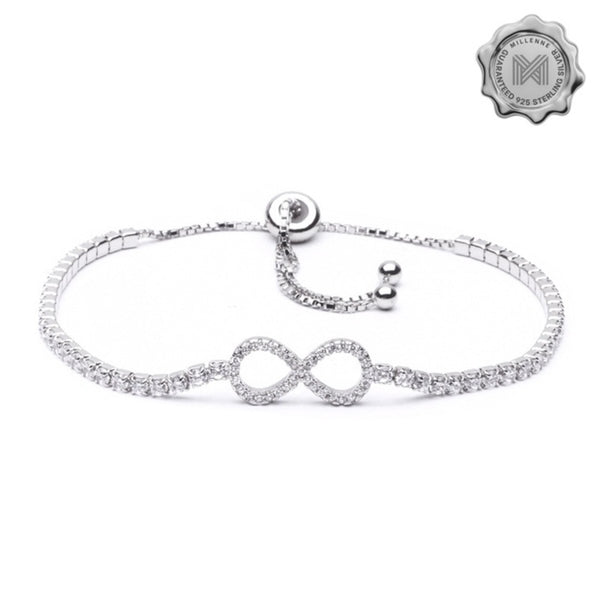 MILLENNE Millennia 2000 Infinity Cubic Zirconia Silver Adjustable Bracelet with 925 Sterling Silver