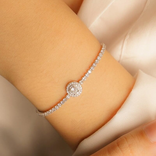 MILLENNE Made For The Night Round Shape Cubic Zirconia Silver Bracelet with 925 Sterling Silver