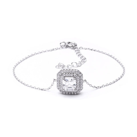 MILLENNE Made For The Night Emerald Shape Cubic Zirconia Silver Bracelet with 925 Sterling Silver
