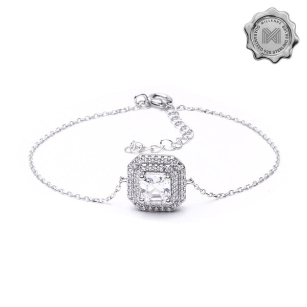 MILLENNE Made For The Night Emerald Shape Cubic Zirconia Silver Bracelet with 925 Sterling Silver