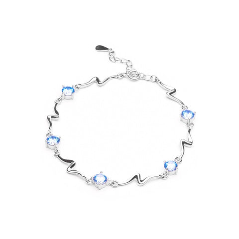 MILLENNE Multifaceted Blue Topaz ZigZag White Gold Bracelet with 925 Sterling Silver