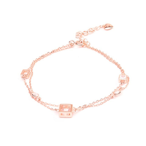 MILLENNE Made For The Night Embellished Geometric Charms Cubic Zirconia Rose Gold Bracelet with 925 Sterling Silver