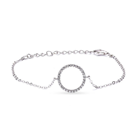 MILLENNE Minimal Circle Studded Cubic Zirconia White Gold Bracelet with 925 Sterling Silver