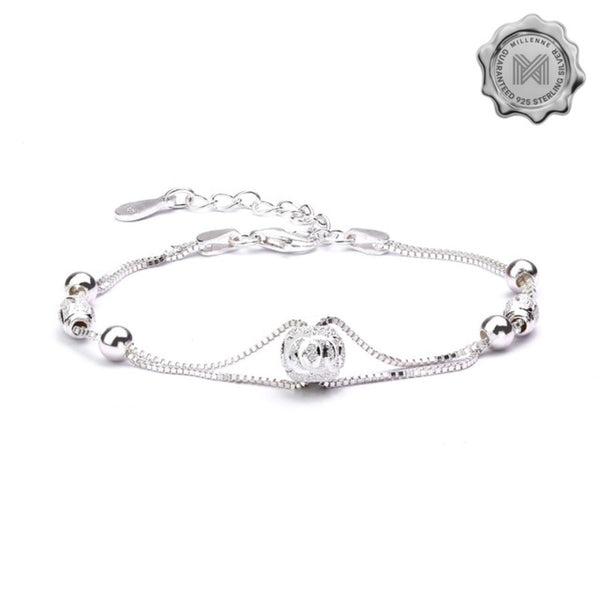 MILLENNE Millennia 2000 Beaded Double String White Gold Bracelet with 925 Sterling Silver