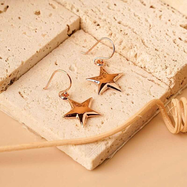 MILLENNE Match The Stars Twinkling Star Dangle Rose Gold Hook Earrings with 925 Sterling Silver