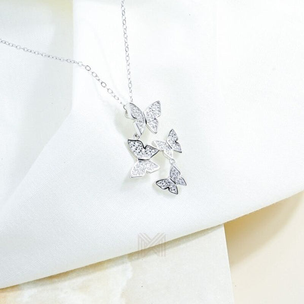 MILLENNE Millennia 2000 Fluttering Butterflies Cubic Zirconia Rhodium Necklace with 925 Sterling Silver