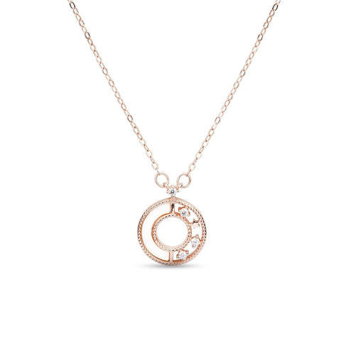 MILLENNE Made For The Night Decorated Circle Cubic Zirconia Rose Gold Necklace with 925 Sterling Silver