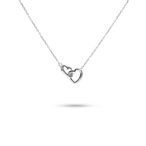 MILLENNE Made For The Night Forever Linked Hearts Cubic Zirconia Rhodium Necklace with 925 Sterling Silver