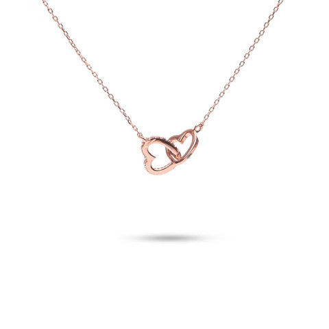 MILLENNE Made For The Night Forever Linked Hearts Cubic Zirconia Rose Gold Necklace with 925 Sterling Silver