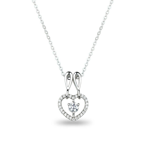MILLENNE Made For The Night Double Hoop Heart Cubic Zirconia White Gold Necklace with 925 Sterling Silver
