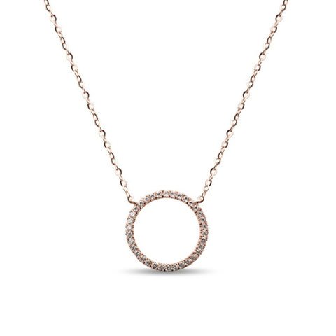 MILLENNE Minimal Circle Studded Cubic Zirconia Rose Gold Necklace with 925 Sterling Silver