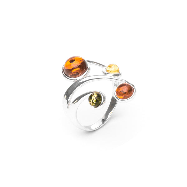 MILLENNE Multifaceted Baltic Amber Multi Globe Silver Ring with 925 Sterling Silver