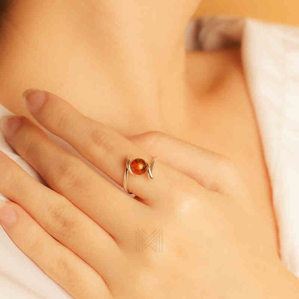 MILLENNE Multifaceted Baltic Amber Globe Silver Ring with 925 Sterling Silver