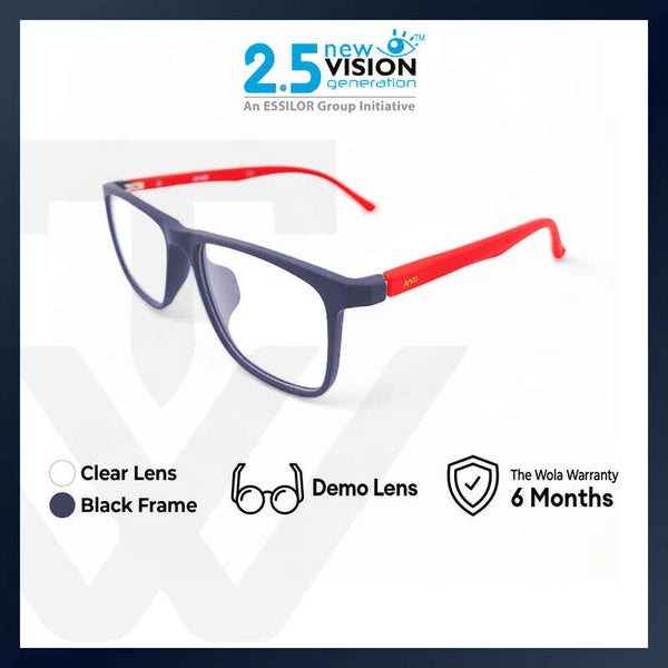 2.5 NVG by Essilor OPH Men's Rectangle Frame Black Plastic Optical Frame with Demo Lens