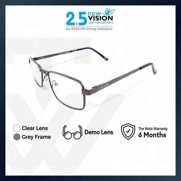 2.5 NVG by Essilor OPH Men's Rectangle Frame Grey Metal Optical Frame with Demo Lens