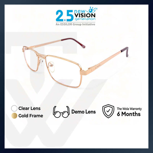 2.5 NVG by Essilor OPH Men's Rectangle Frame Gold Metal Optical Frame with Demo Lens