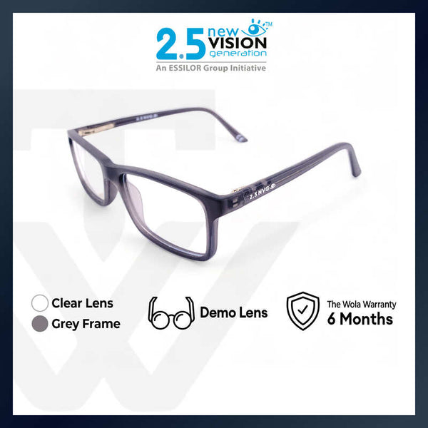 2.5 NVG by Essilor OPH Men's Rectangle Frame Grey Plastic Optical Frame with Demo Lens