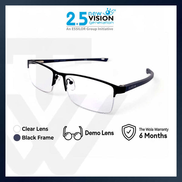 2.5 NVG by Essilor OPH Men's Rectangle Frame Black Metal Optical Frame with Demo Lens