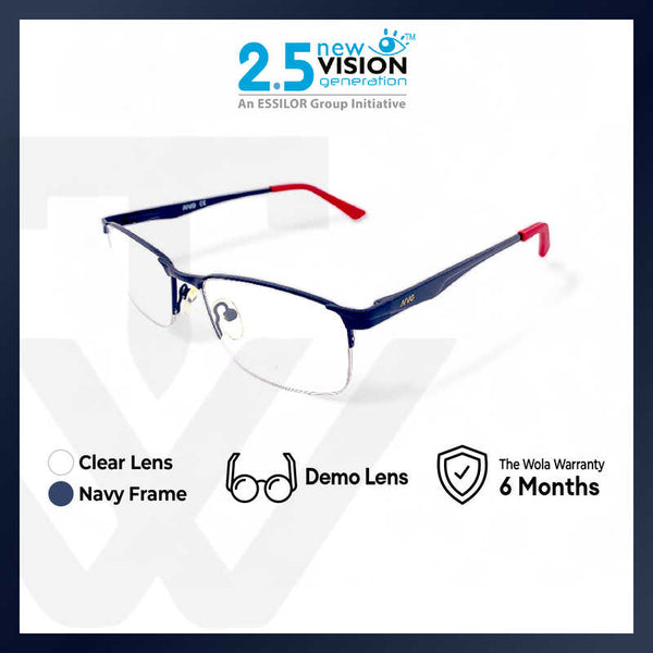 2.5 NVG by Essilor OPH Men's Rectangle Frame Navy Metal Optical Frame with Demo Lens