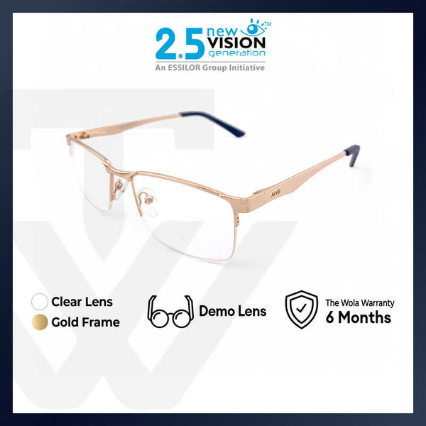 2.5 NVG by Essilor OPH Men's Rectangle Frame Gold Metal Optical Frame with Demo Lens