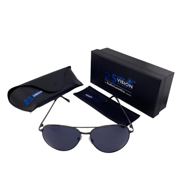 2.5 NVG by Essilor Men's Aviator Frame Silver Metal UV Protection Sunglasses