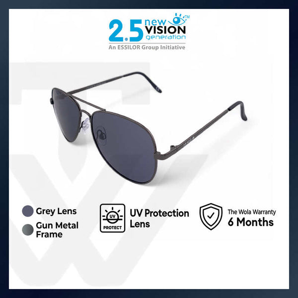 2.5 NVG by Essilor Men's Aviator Frame Black Metal UV Protection and Polarized Sunglasses
