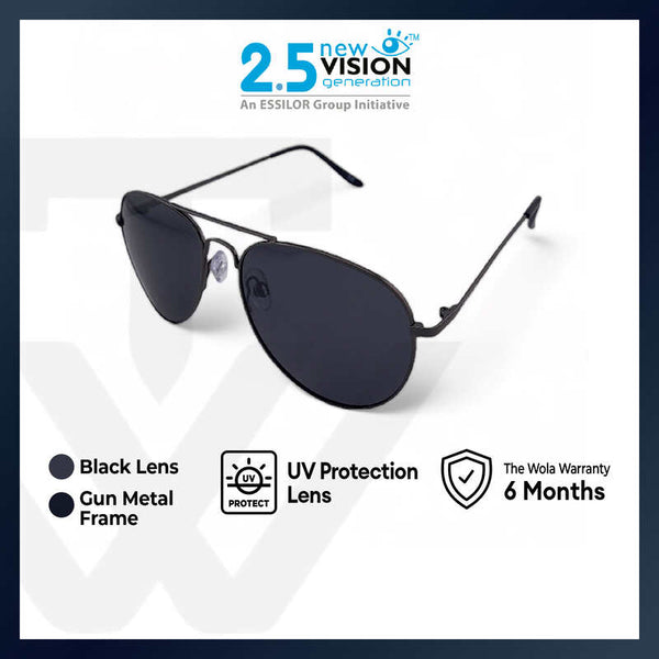 2.5 NVG by Essilor Men's Aviator Frame Black Plastic UV Protection and Polarized Sunglasses