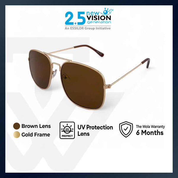 2.5 NVG by Essilor Men's Aviator Frame Gold Metal UV Protection Sunglasses