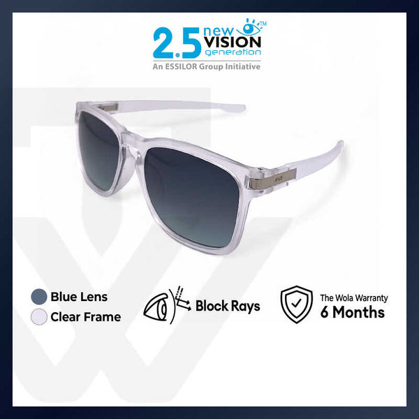 2.5 NVG by Essilor Unisex's Rectangle Frame Clear Plastic UV Protection Sunglasses